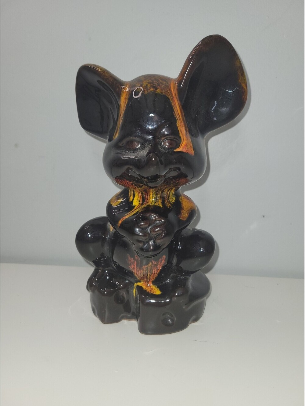 Vintage Drip Glaze Ceramic Mouse Piggy Bank MCM Kitsch Retrocore